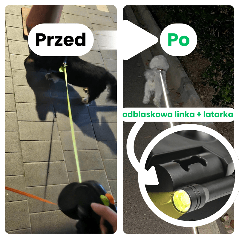 Duo Smycz – Automatyczna Podwójna Smycz 3w1 z Latarką | Koniec z Poplątanymi Spacerami! 🔦